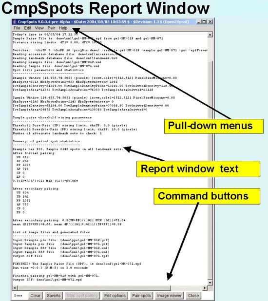 CmpSpots labeled Report Window