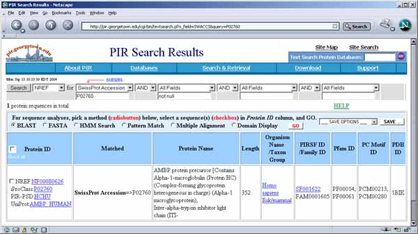 RImage after accessing PIR iProClass server