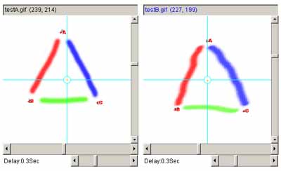 Affine warped test images A and B